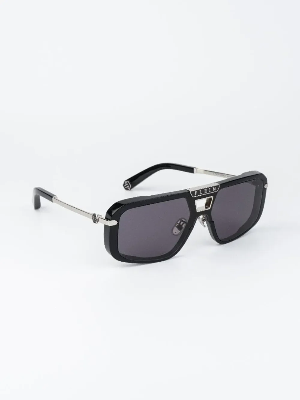 Philipp Plein Women Sunglasses Black Grey Pilot SPP008M 0700 NEW AUTHENTIC
